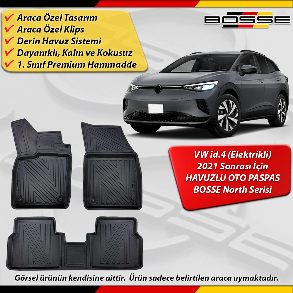 VW id-4 Paspas Araca Özel VW id4 Paspas 2021 Sonrası Derin Havuzlu BOSSE North Serisi