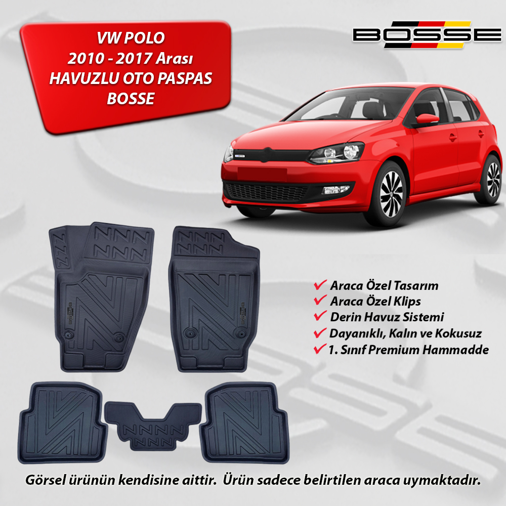 VW Polo Paspas Araca Özel 6R 2010 - 2017 BOSSE 3D Havuzlu Oto Paspas
