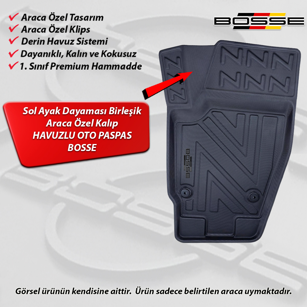 VW Polo Paspas Araca Özel 6R 2010 - 2017 BOSSE 3D Havuzlu Oto Paspas