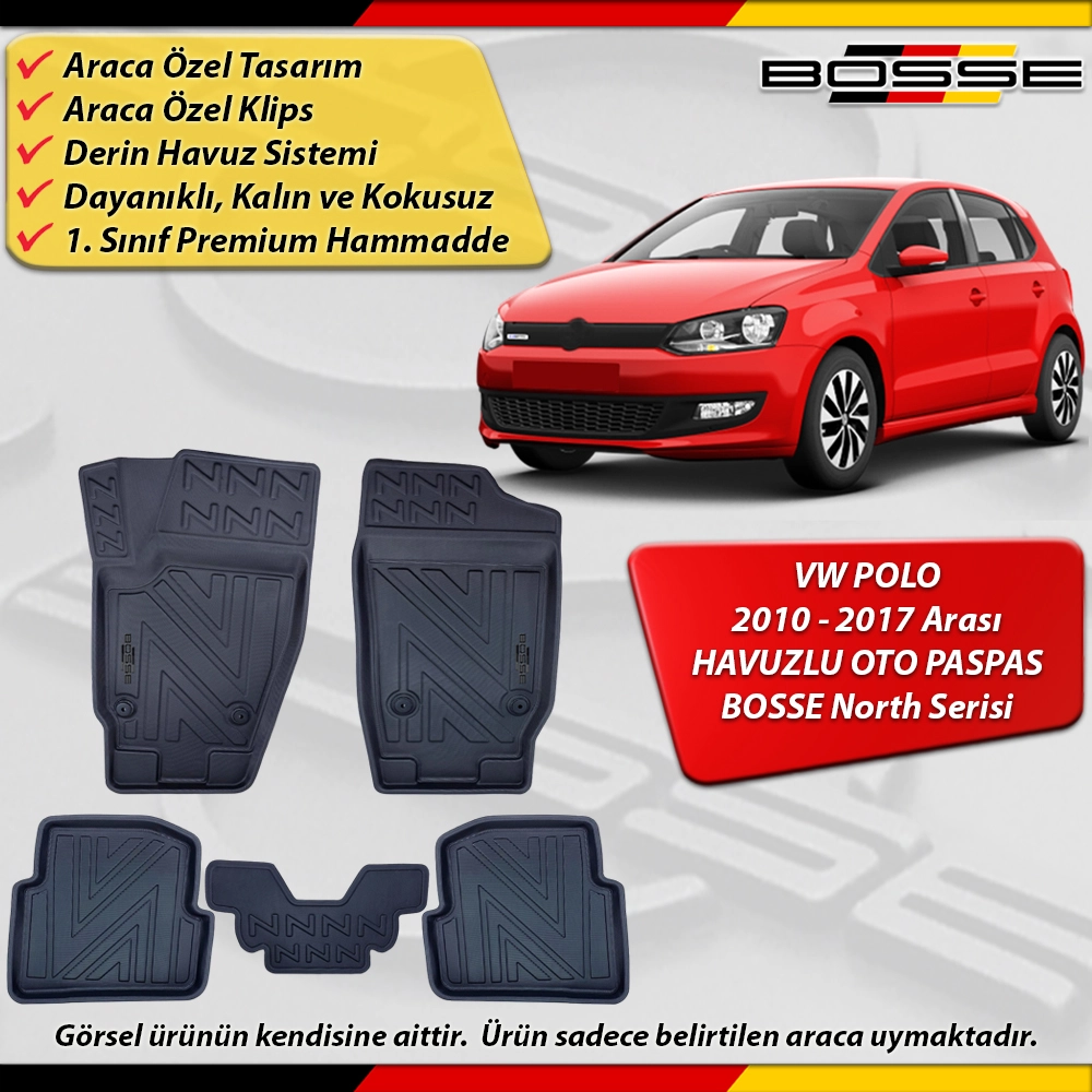 VW Polo Paspas Araca Özel 6R 2010-2017 Derin Havuzlu Paspas BOSSE North Serisi