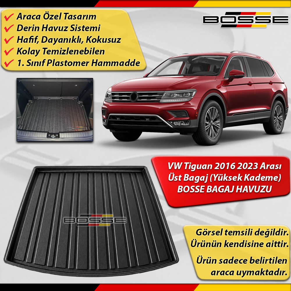 VW Tiguan Bagaj Havuzu ÜST BAGAJ (Yüksek Kademe) Stepneli Kasa İçin 2016 2023 Arası BOSSE
