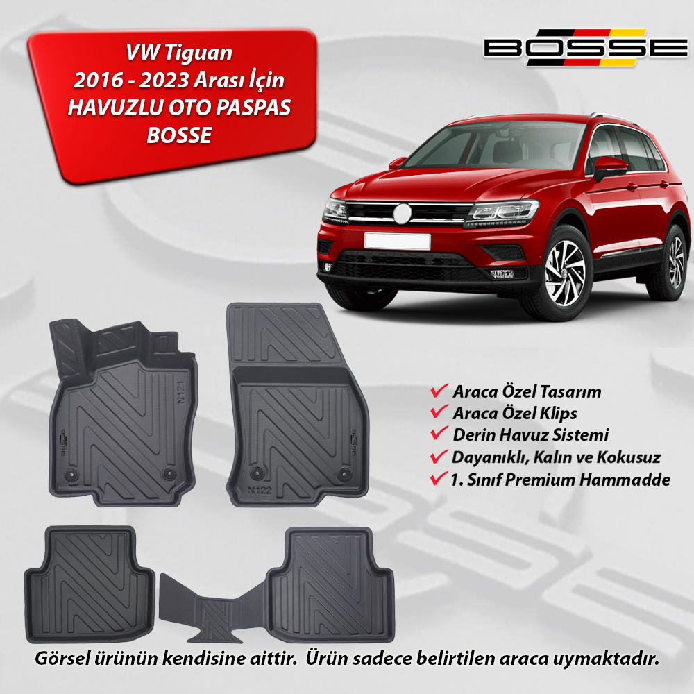 VW Tiguan Paspas Araca Özel 2016 - 2023 BOSSE 3D Havuzlu Oto Paspas