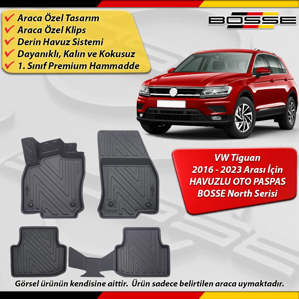 VW Tiguan Paspas Araca Özel 2016-2023 Derin Havuzlu BOSSE North Serisi