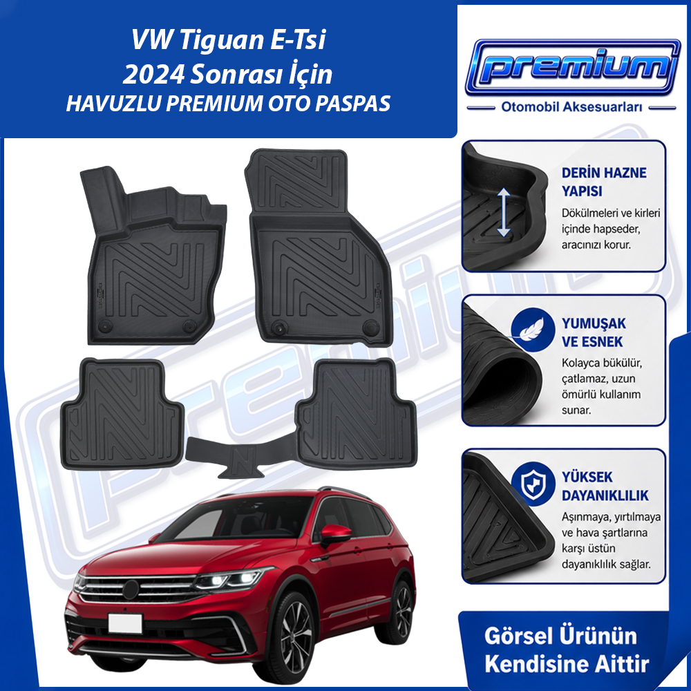 VW Tiguan Paspas Araca Özel (III) E-Tsi 2024 Sonrası Derin Havuzlu Premium Oto Paspas